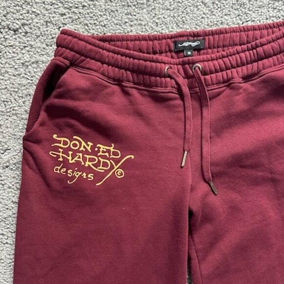 Ed Hardy Sangria Wine Skull Love Kills Slowly Gold Logo Wide Leg Sweatpants Sz.M - Picture 3 of 7